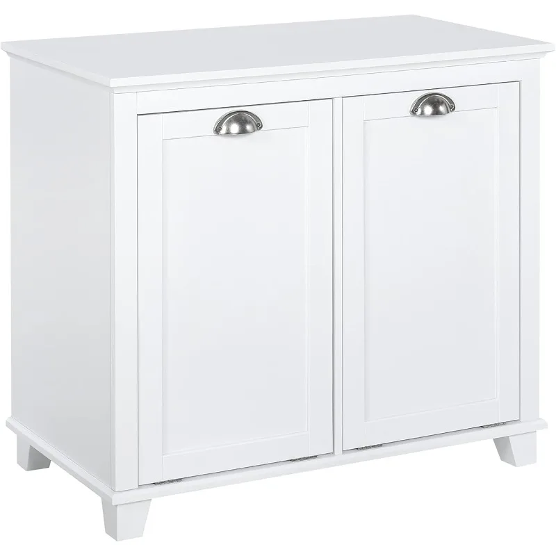 home. Dual Tilt out Laundry Hamper Cabinet, Modern Bathroom Floor Cabinet for Washroom, White