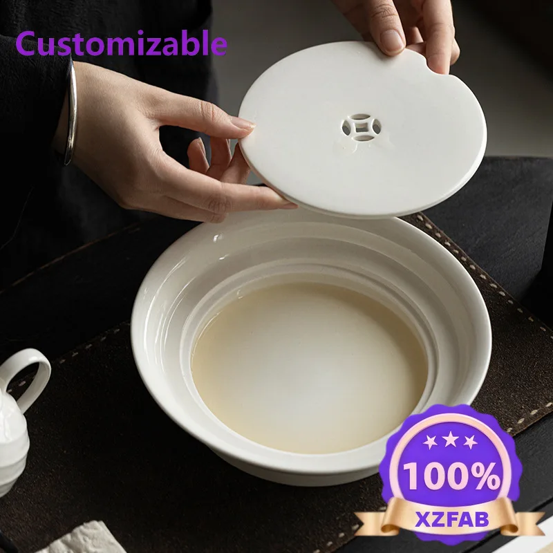 Factory Direct 2026 Plant Ash Tea Tray Large Household Water Storage Tea Tray Handmade Ceramic Double-layer Dry Brewing Table Te