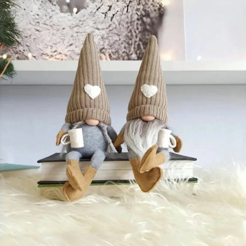 Knitted Gnome Doll Faceless With Coffee Grinder Knitted Gnome Doll for Christmas Home Bar Plush Ornament Figurine Holiday Gift