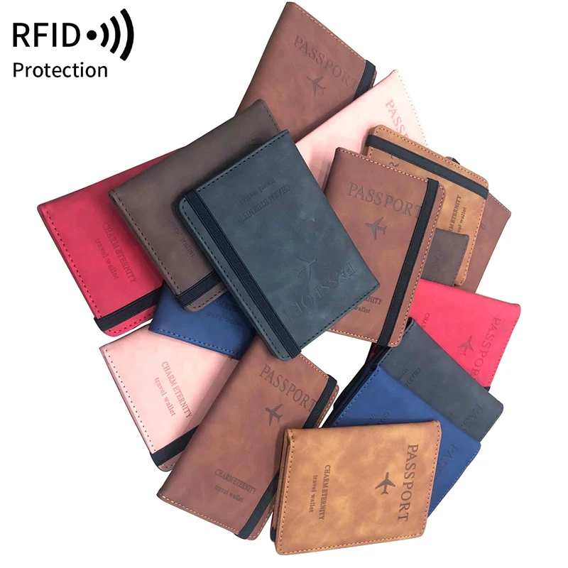 Nam Nữ RFID Vintage Kinh Doanh Hộ Chiếu Có Giá Đỡ Đa Năng ID Thẻ Ngân Hàng Da PU Ví Phụ Kiện Du Lịch