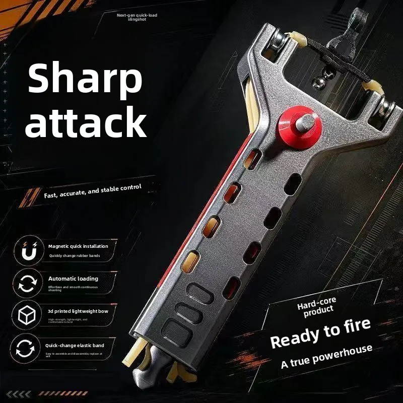 Automatic Loading Continuous Firing Slingshot Outdoor Shooting Tool Competition High Power High Precision Round Leather Band EDC