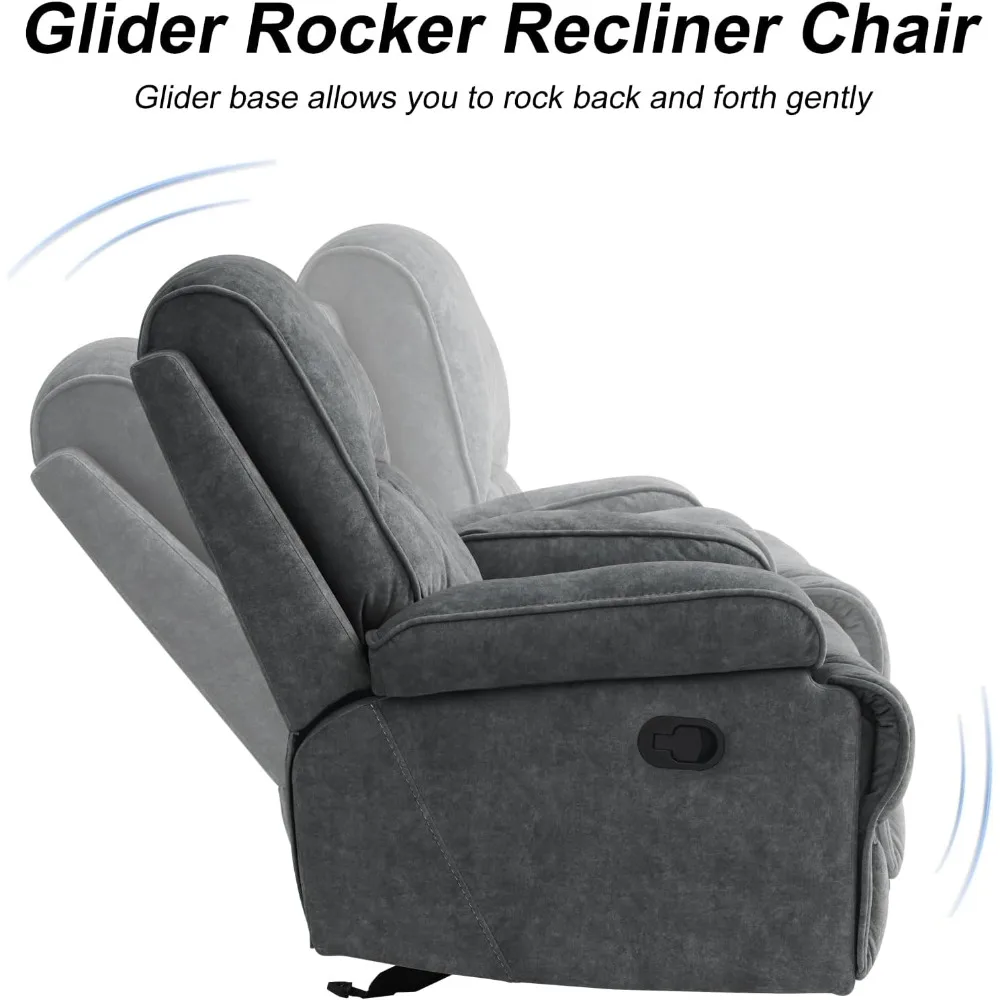 Rocker Recliner Chair for Adults, Manual Glider Chair, Reclining Single Sofa Chair for Living Room, Upholstered Fabric Armchair