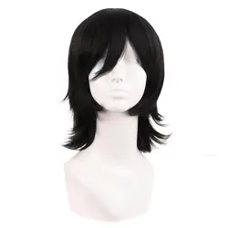 4 Inch/35 cm Short Cosplay Wolf Tail Synthetic Side Bangs Party Wig Black Costume Anime Wigs