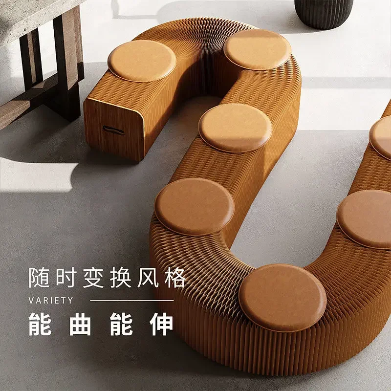 Creative Space Saving Stool Transformable Retractable Sofa Paper Bench 1:40 Stretch Ratio Small Apartment Furniture