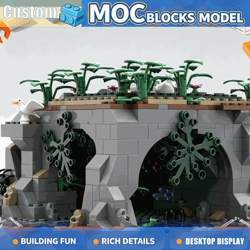 636PCS Cave Island Garden Building Blocks Set Tropical Palm Scene Model DIY Assembly Educational Toy Combination Christmas Gift