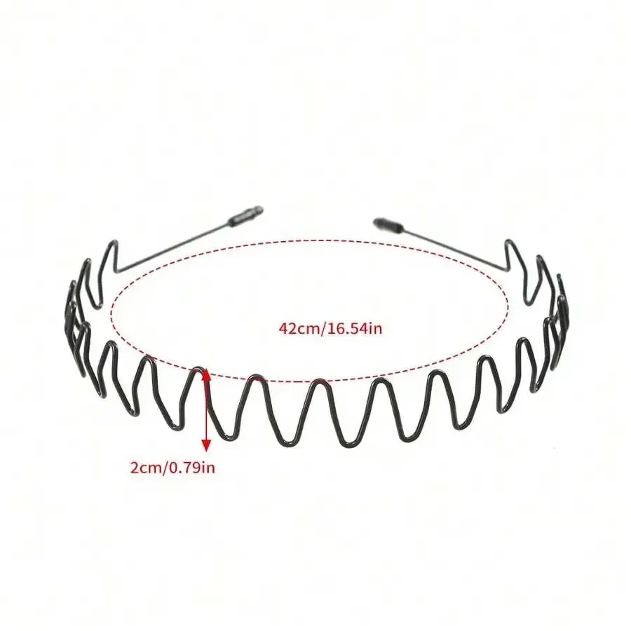 

2 Pcs Black Metal Wavy Teeth Headband Unisex Non-Slip Sports Hair Band For Adults
