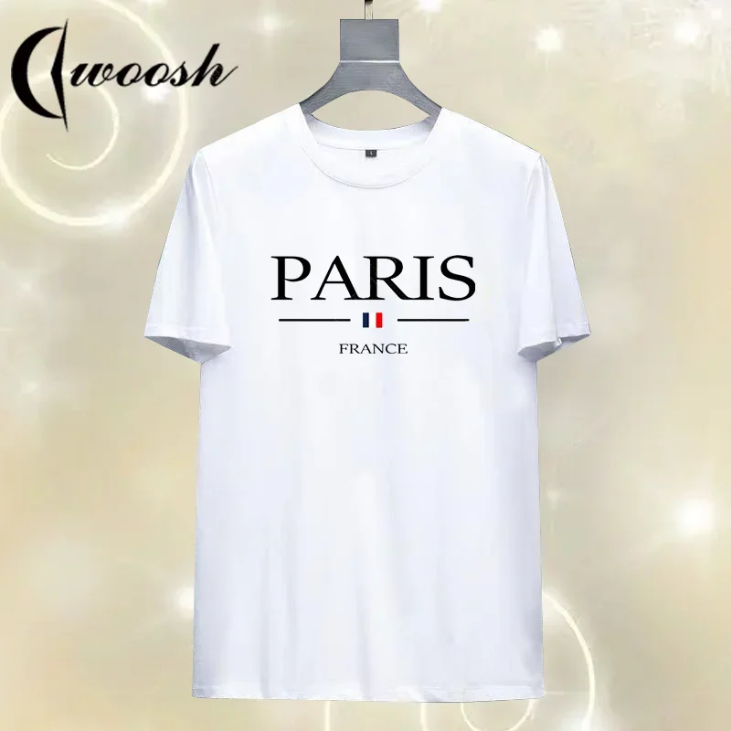 Paris Print Men's Fashion Women's Brand Classic Sports Summer Casual Oversized Loose Short Sleeved T-shirt Boys Girls Cotton Tee