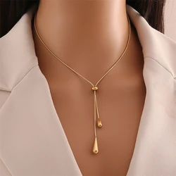 316L Stainless Steel New Fashion Jewelry Pulling Adjustment Water Droplet Shape Charm Chain Choker Necklaces Earrings For Women