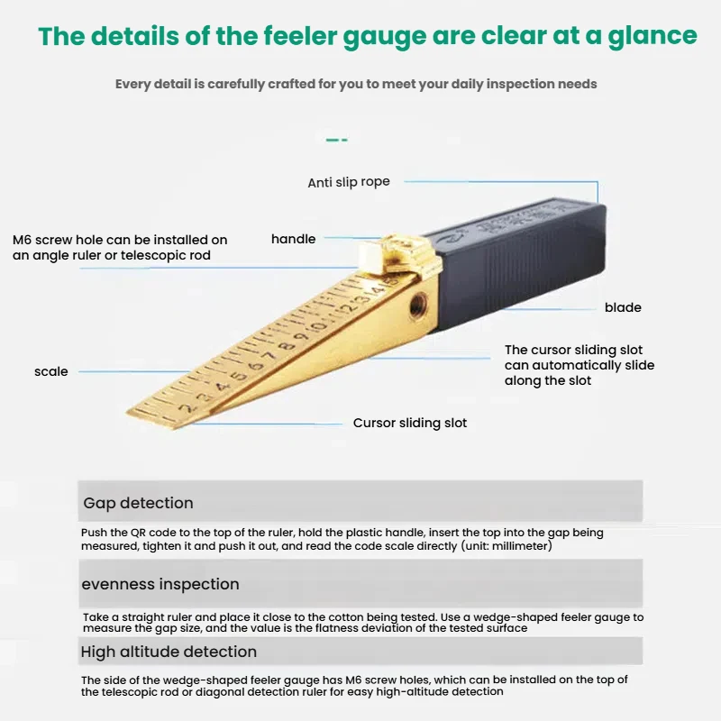 

Vernier Feeler Gauge Feeler Gauge Wedge Shaped Vernier Feeler Gauge 1-15Mm House Engineering Inspection Flatness Measuring Tool