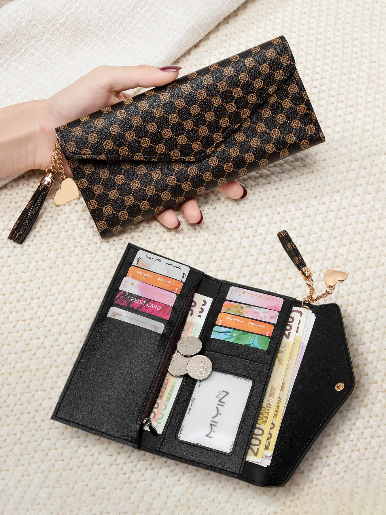 Damen Retro-Kartenhalter-Geldbörse, Neues Design, PU-Leder, Lange Geldbörse, Modische Tragbare Ultra-Dünne Damen-Clutch mit Münzfach