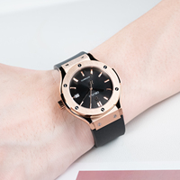OBLVLO Men's Rose Gold Black Dial Classic Mechanical Watch Waterproof Transparent Automatic Movement Rubber Watches Clock HM-SIM