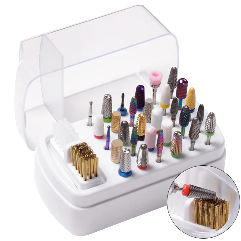 

30Holes Nail Art Drill Storage Box Grinding Polish Head Bit Holder Display Nail Drill Bits Organizer Manicure Nail Storage Box