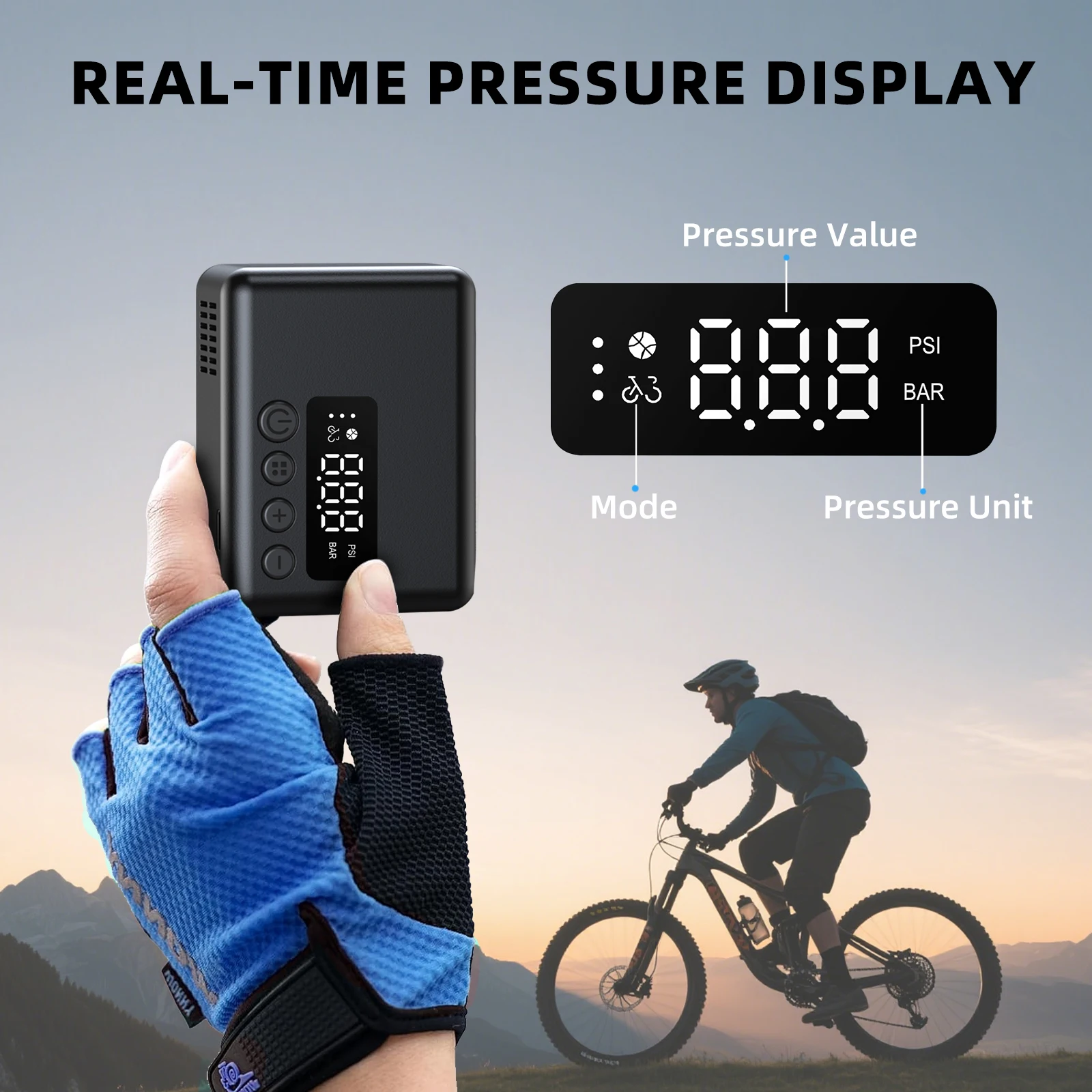 

Mini Electric Bike Pump Portable Bicycle Air Pump Pocket Size Tire Inflator for Road MTB Auto Stop