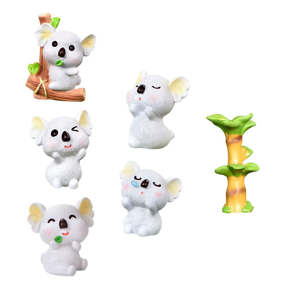 

6 Pcs Toy House Koala Ornament Resin Sculptures Miniature Figure Decorations Desktop Light Grey Yard Baby