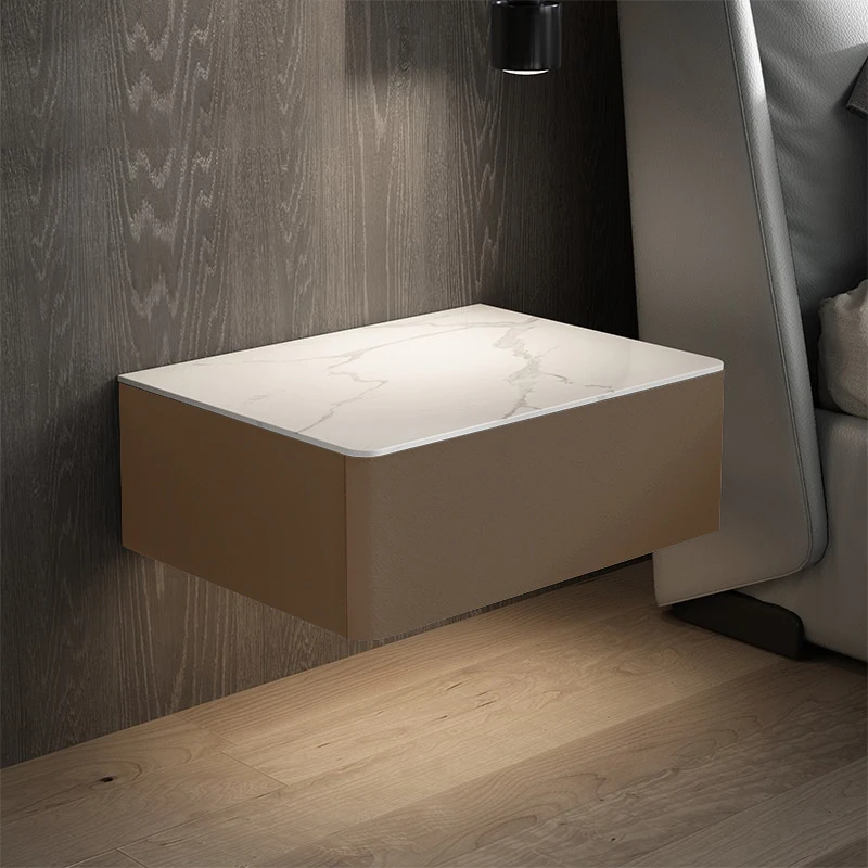 طاولة سرير ذكية لاسلكية USB شحن طاولة ليلية خشب رمادي منضدة عائمة معلقة على الحائط