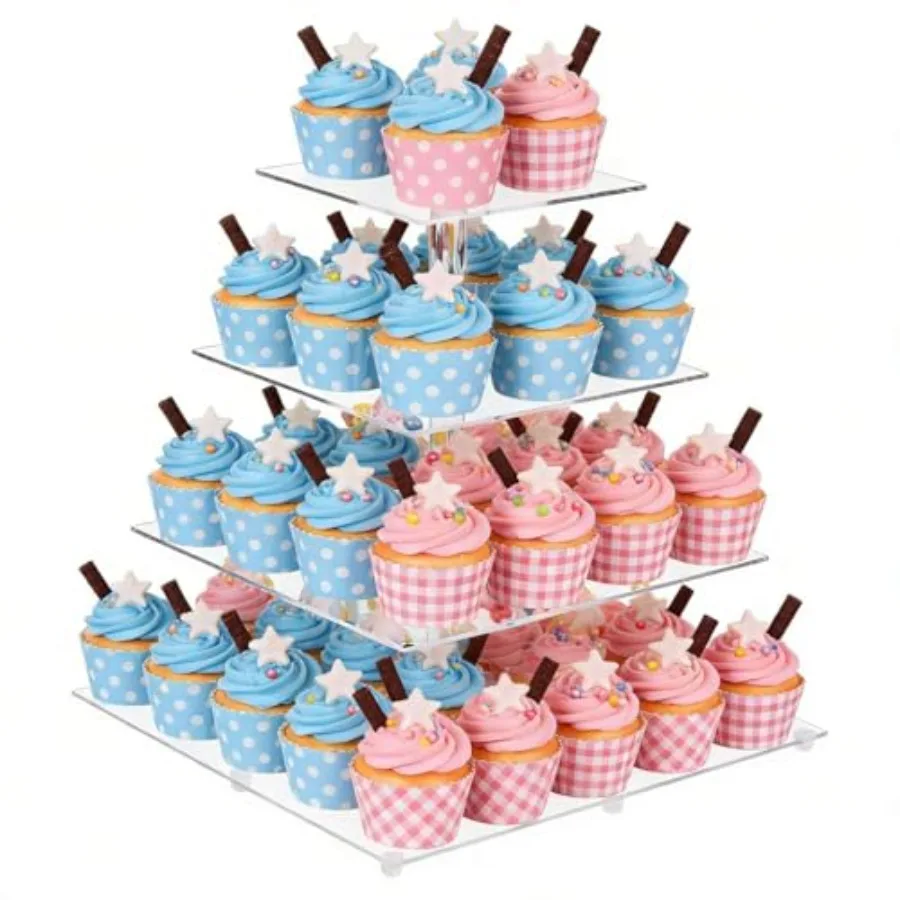 4 Tier Cupcake Stand for 50 Cupcakes, Clear Acrylic Cupcake Tower, Cupcake Holder for Parties, Weddings, Birthdays, Clear Desse