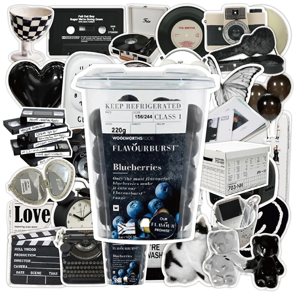 10/30/50pcs Ins Style Retro Black White Art Aesthetic Stickers Waterproof DIY Water Bottle Phone Luggage Cartoon Graffiti Decals