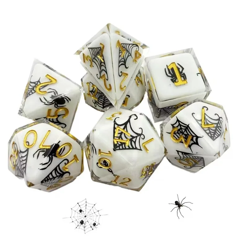 

Milk White Resin Dice Panda Bamboo Design Cute Smile Cat Themed Polyhedral Dice Set for D&D RPG Role Playing Game Accessories