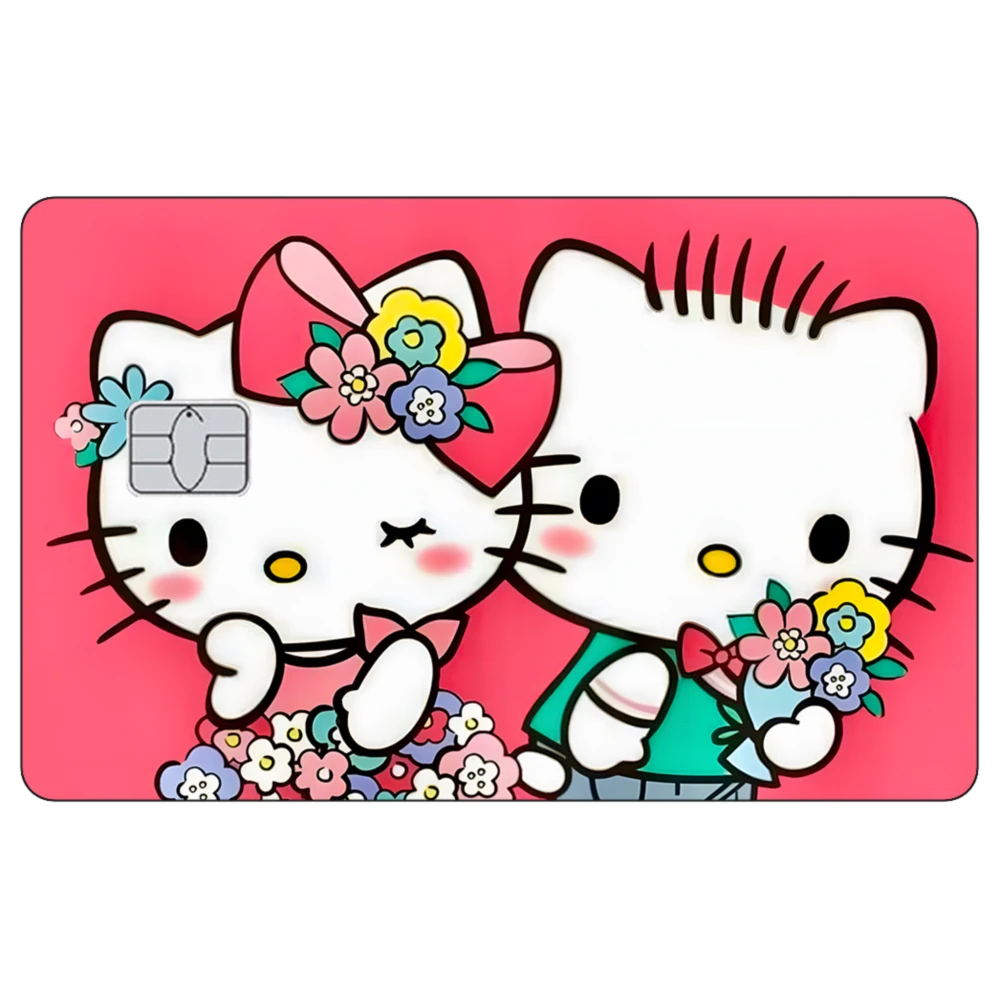 ملصقات لطيفة لبطاقة الائتمان للزوجين من الجلد كيتي غير اللامع لبطاقة البنك VISA JCB Mastercard وغيرها من بطاقات IC وديكورات مضادة للخدش