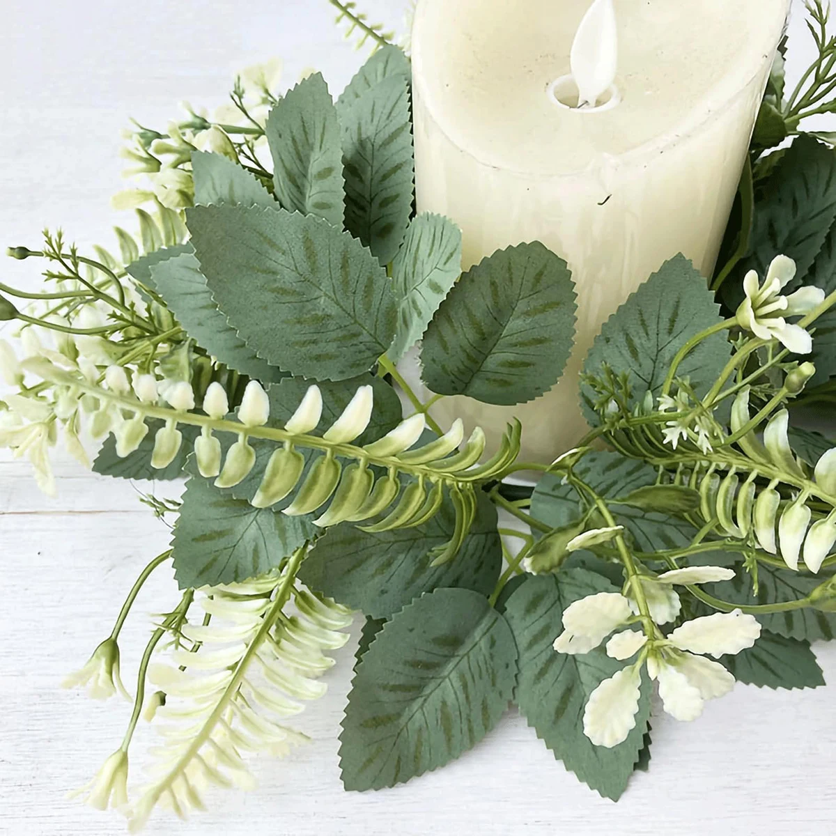 Eucalyptus Fern Flower Candle Rings Wreaths Elegant Green Plastic Floral Centerpieces for Weddings Parties Seasonal Decorations