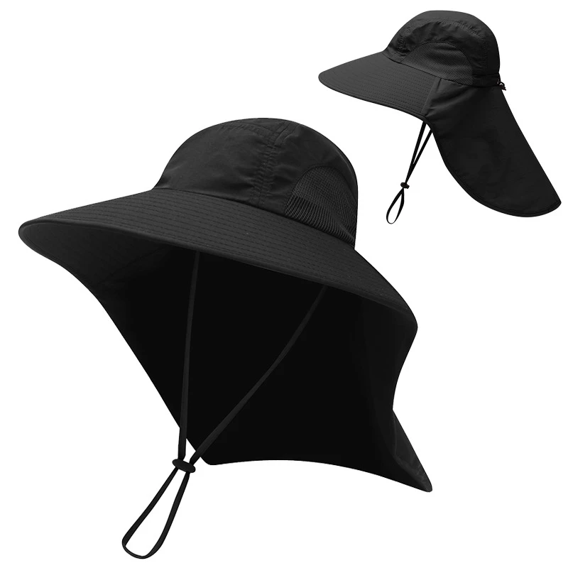 Wide Brim Sun Hats with Neck Flap unisex Breathable shade 50+UPF Sun Defender Cooling Neck Guard Safari Cap for Hiking Fishing