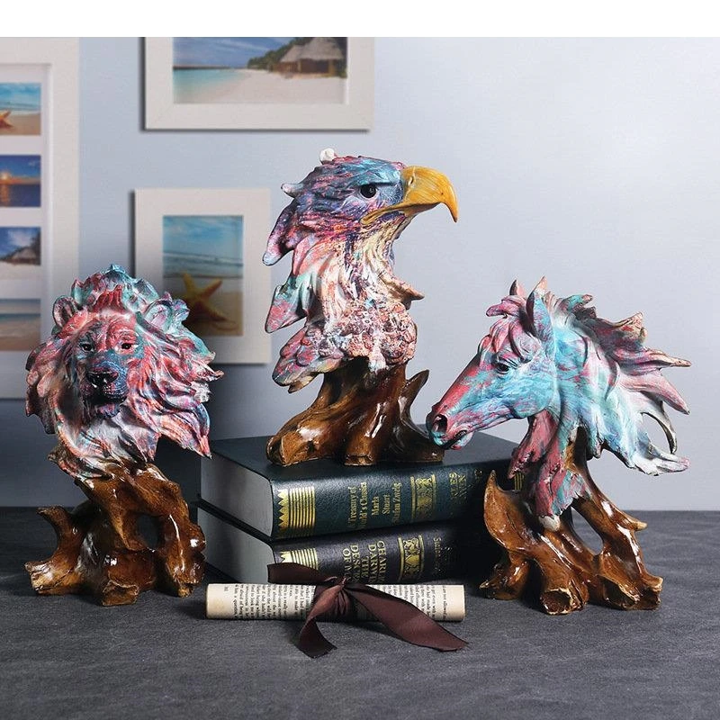 Wolf Lion Painted Sculpture Desk Decoration Ornaments Beasts Statue Resin Crafts Modern Home Decor Artwork Room Aesthetics