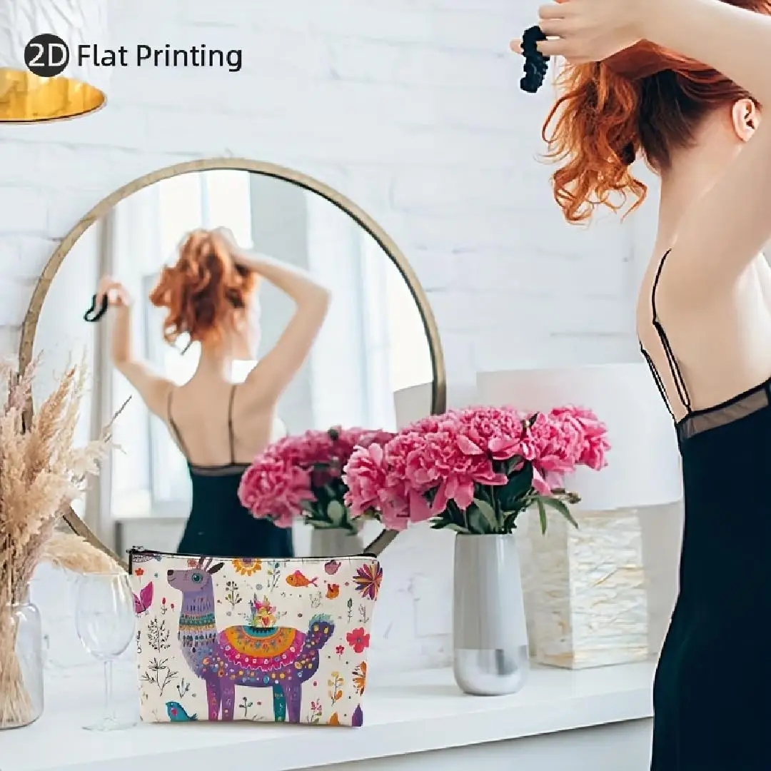 かわいいラマの化粧バッグ - 多機能ジッパーポーチ、ジュエリー収納バッグ、旅行に最適なジッパー付き小型収納バッグ。