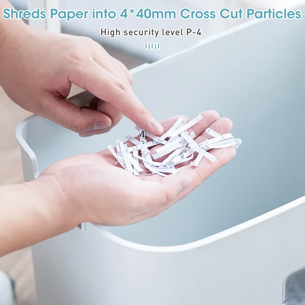 P4 White Compact Paper Shredder 12 Sheets Cross Cut 4x40mm 20L Suitable for Home and Small Business Office Shredding Waste Paper