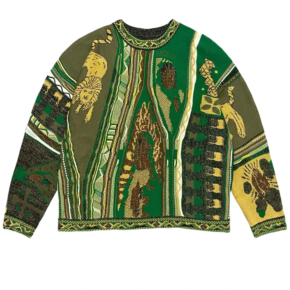 Męski sweter z grafiką w stylu vintage, streetwearowy sweter dziergany w stylu narodowym, jesienno-zimowy pulower męski, swetry Harajuku retro.