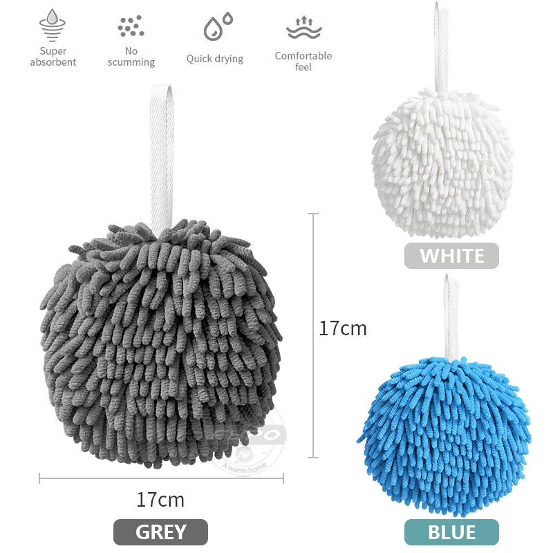 셔닐 실 핸드 타월 주방 욕실 핸드 타올 볼 (교수형 루프 포함) 빠른 건조 소프트 흡수성 마이크로 화이버 타월