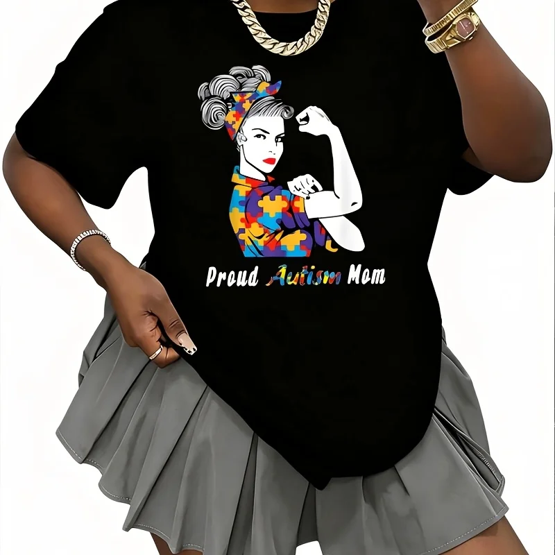 Proud Autism Mom World Autism Awareness Day Month Best Gift Women's 100% Cotton T-Shirt Short Sleeve Top Casual Round Neck Fun Print Tee S-5Xl