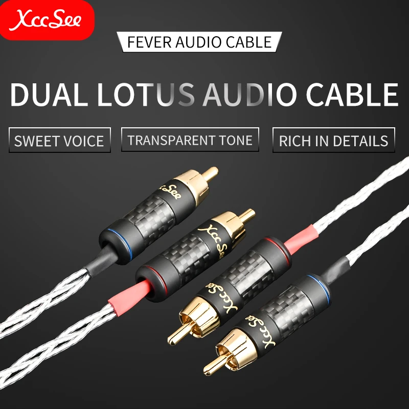 

XCCSEE Fever single crystal copper Silver plated signal cable Fever Audio RCA Lotus Head audio signal cable power amplifier CD