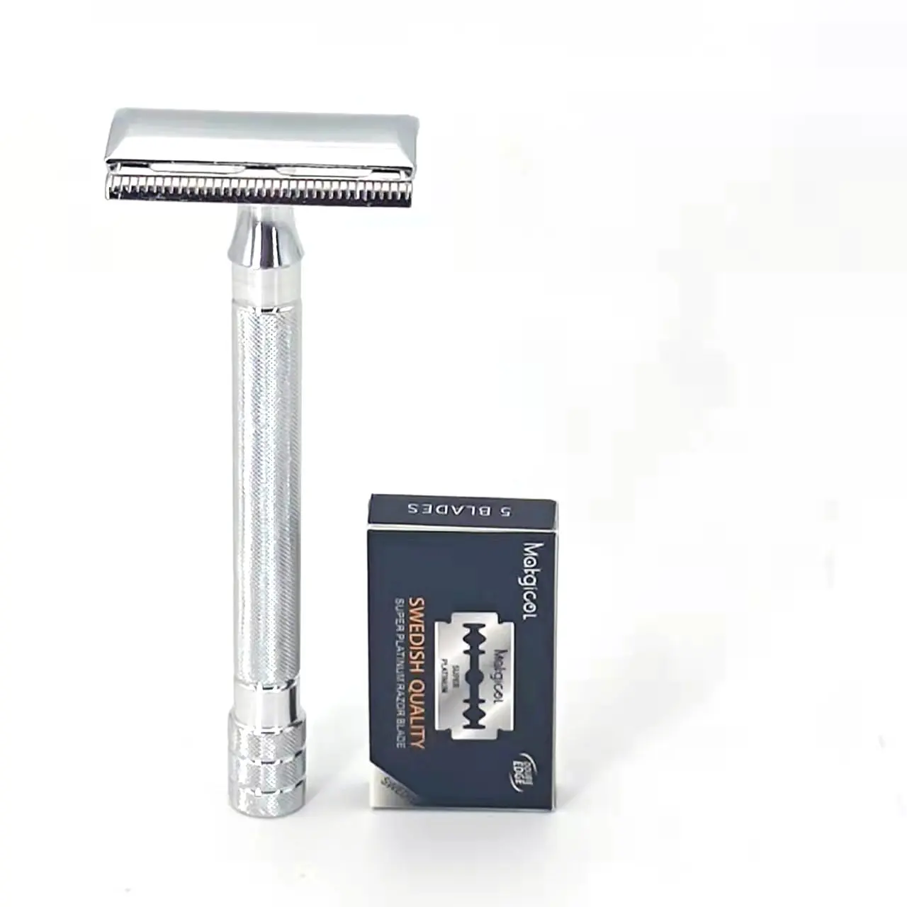 Double Edge Safety Razor For Men,Aluminum alloy  handle safety razor with 5PCS Blades +1pcs storage box