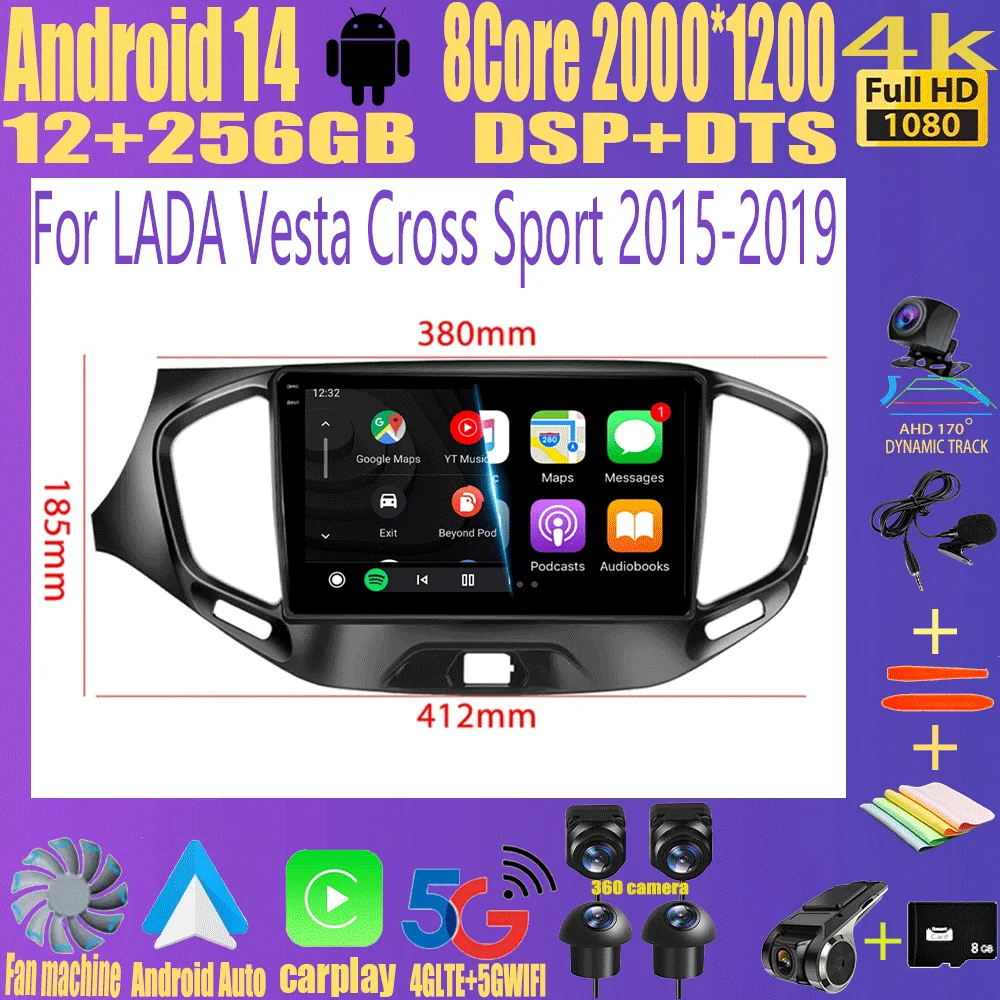 

For LADA Vesta Cross Sport 2015-2019 Wireless Carplay Stereo Head Unit 2DIN Screen Android 14 Car Radio Multimedia Navigation 4G