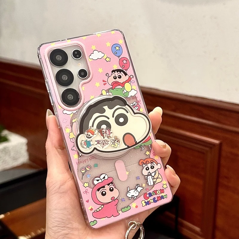 لطيف تلوين شين تشان أفضل صديق تألق Magsafe شحن لاسلكي حقيبة لهاتف سامسونج S23 S24 S25 الترا زائد هزة حامل مغناطيسي #2