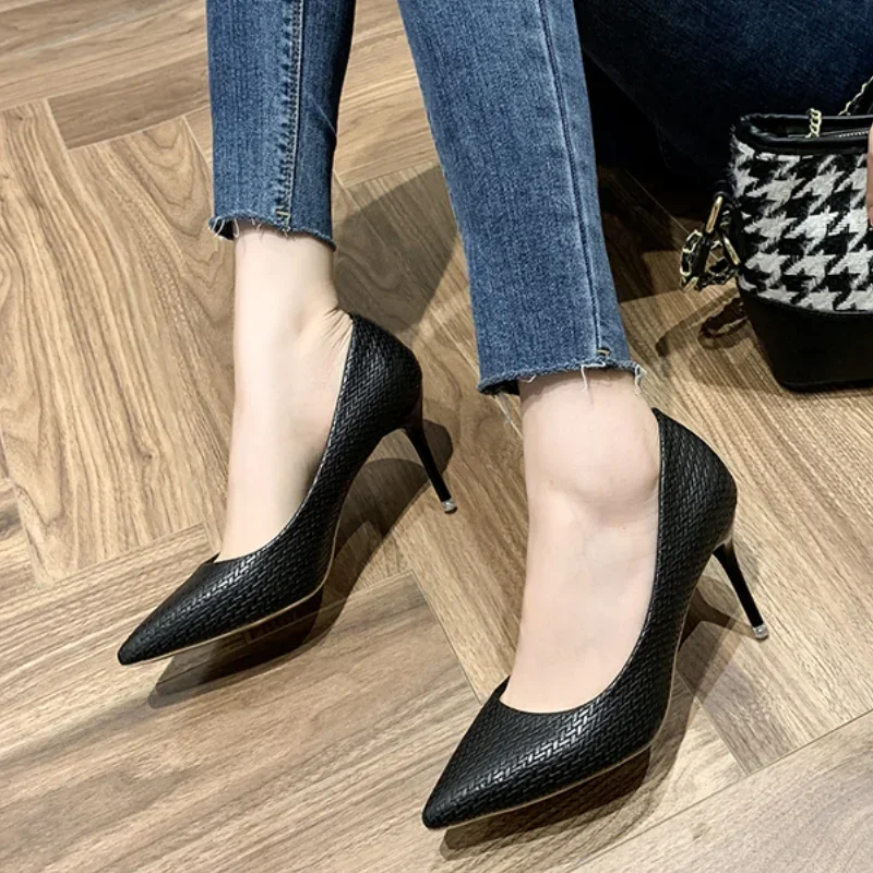 Black High Heels Women's Stiletto Pumps 2024 Spring and Autumn Fragrance French Girl Sexy Professional Pointed Toes Shoes Women