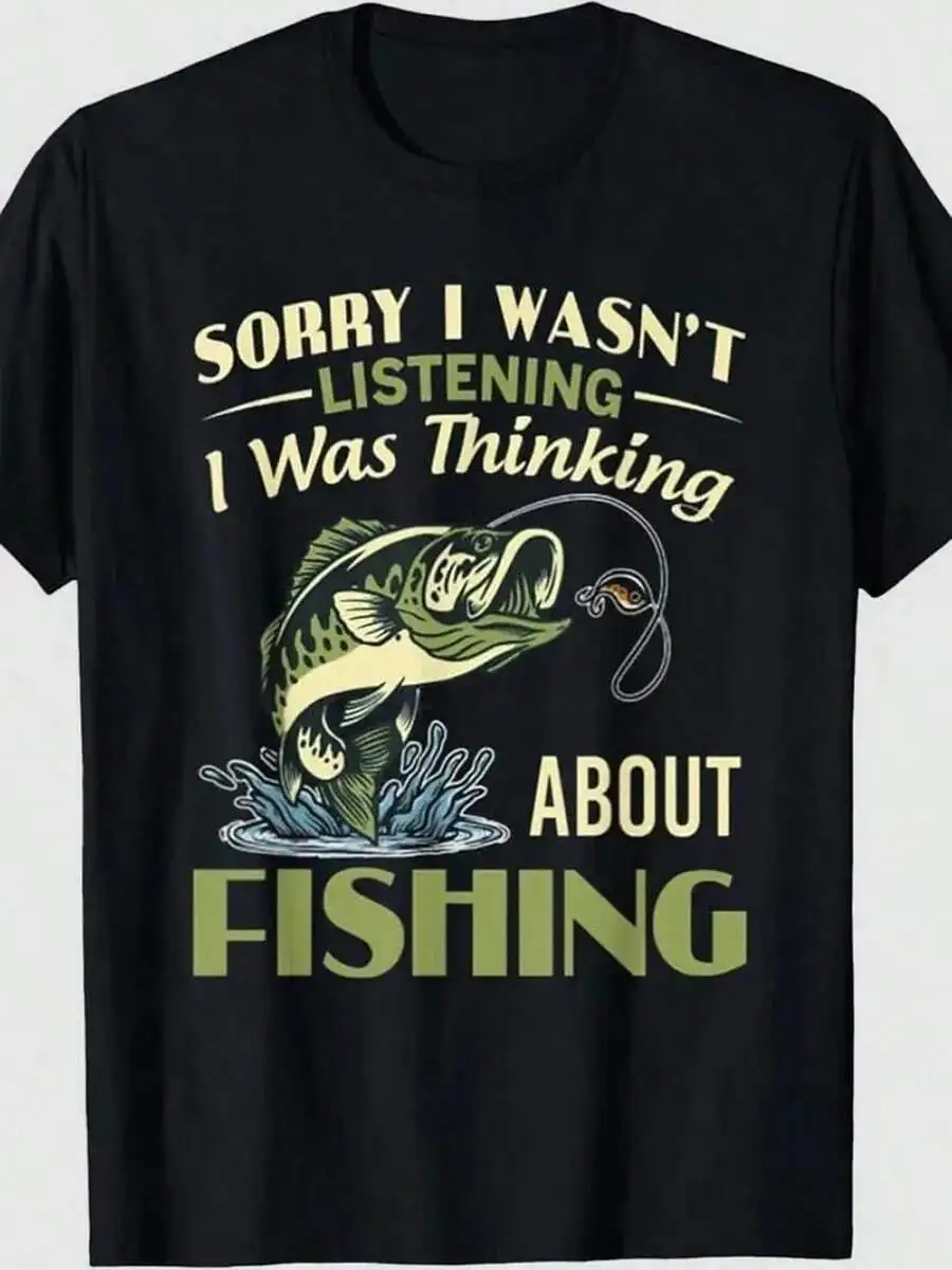 

100% Cotton Mens Humorous Fishing Graphic T-Shirt Casual Crew Neck Short Sleeve