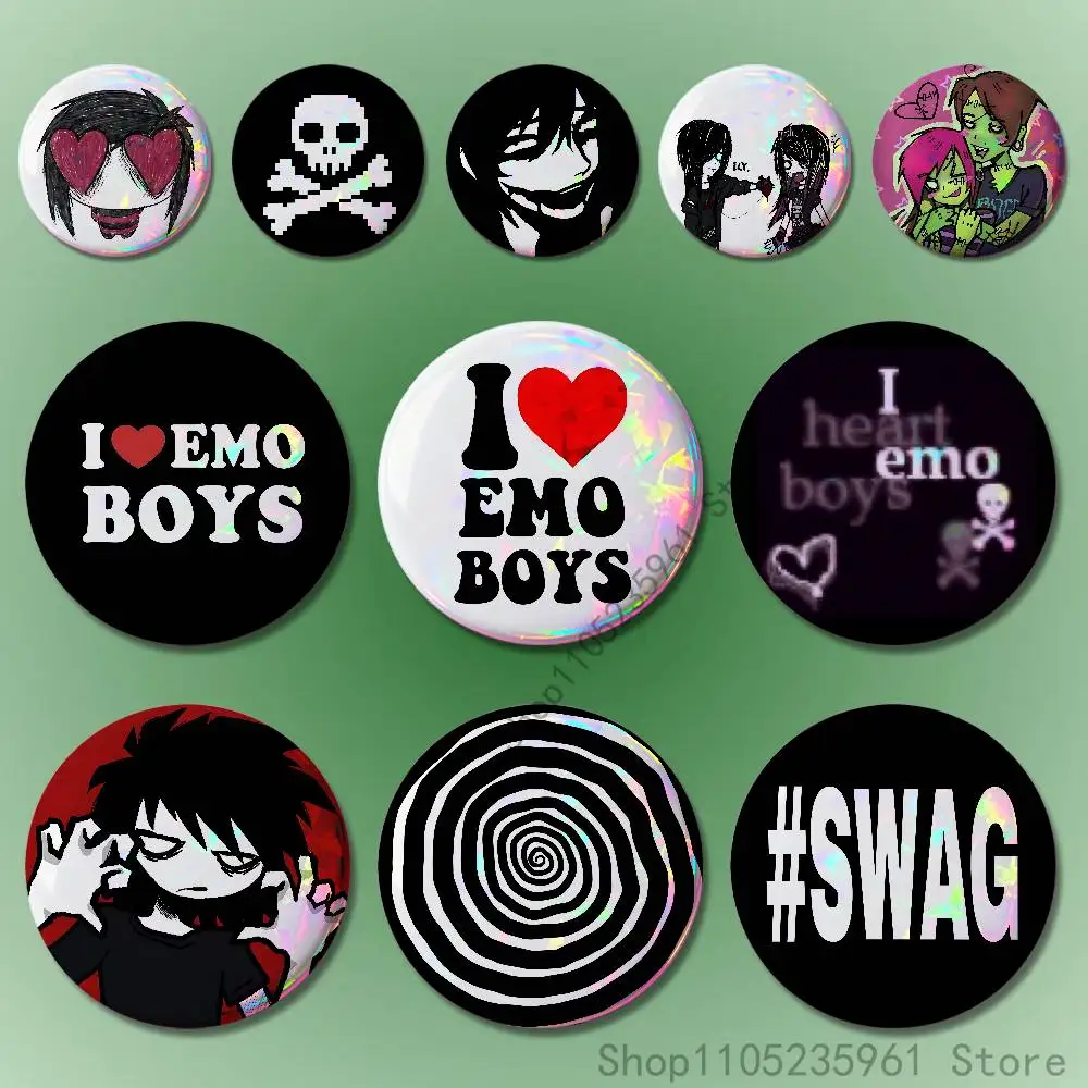 

I Love Emo Boys Icon Pin Tinplate Round Brooch Cosplay Nijigen Otaku Culture Badges 58mm 44mm 32mm 75mm 25mm