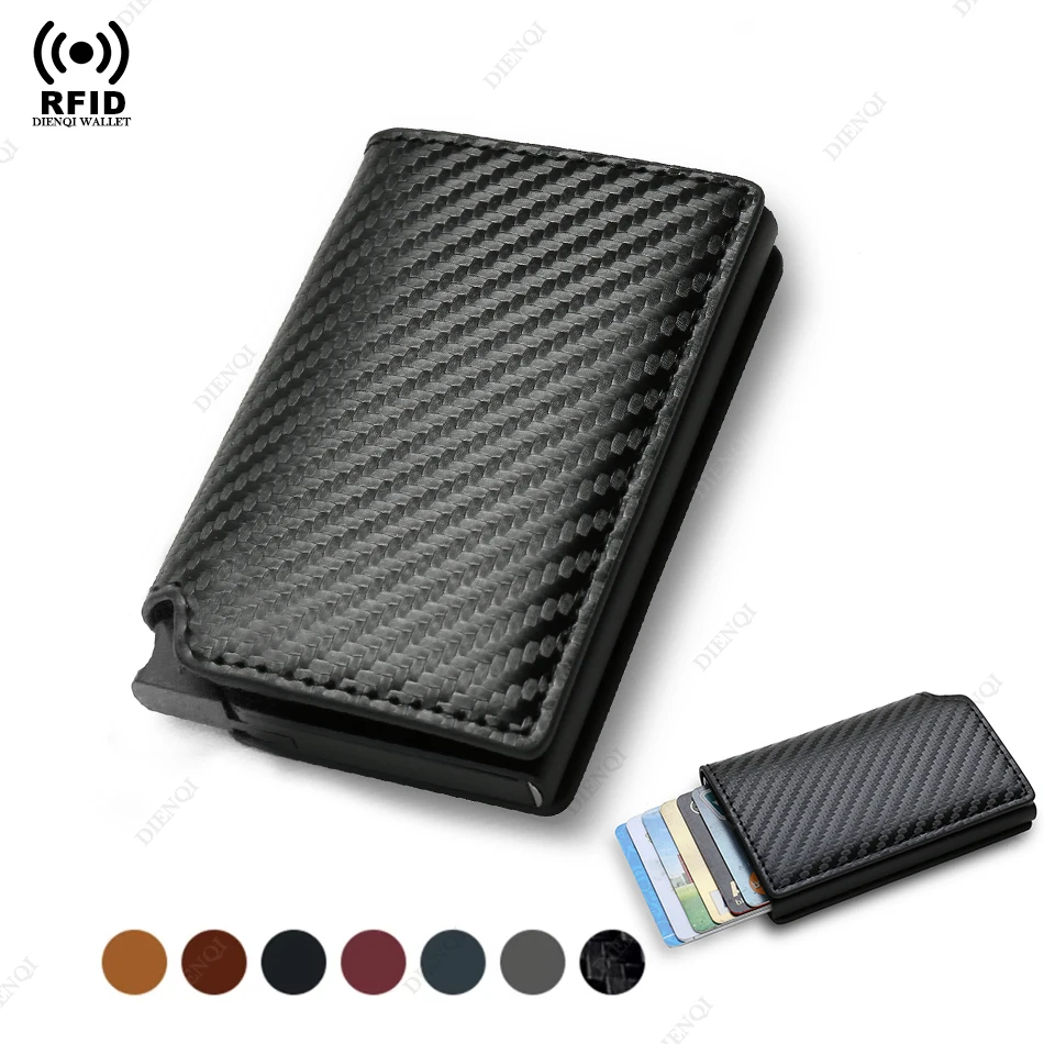 Carbon Fiber Credit Card Holder Wallets Men Brand Rfid Black Magic Trifold Leather Slim Mini Wallet Small Money Bag Male Purses