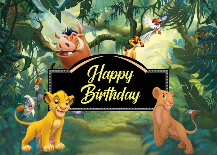 Cartoon Lion King Theme Birthday Background Cloth Lion King Baby Shower Tropical Jungle Happy Birthday Photo Backdrop for Child