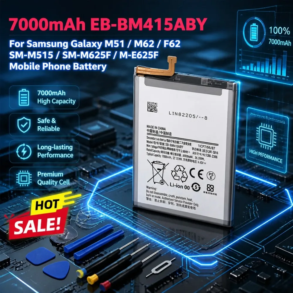 

Large Capacity 7000mAh EB-BM415ABY 3.86V Battery For Samsung Galaxy M51 M62 F62 SM-M515 SM-M625F M-E625F Mobile Phone Battery