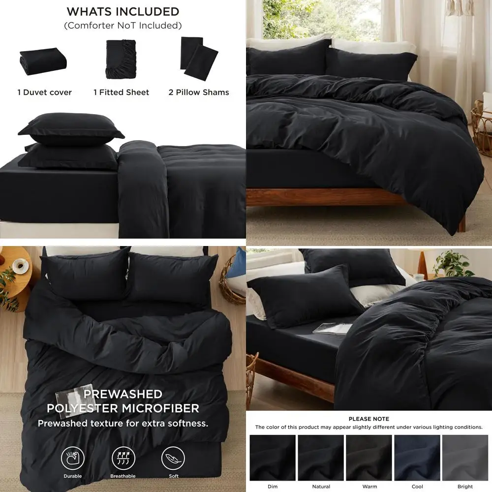 

Комплект постельного белья King Size из 4 предметов: пододеяльник и простыня, предварительно выстиранный, имитация хлопка, очень мягкий, включает 1 пододеяльник 104x90 дюймов