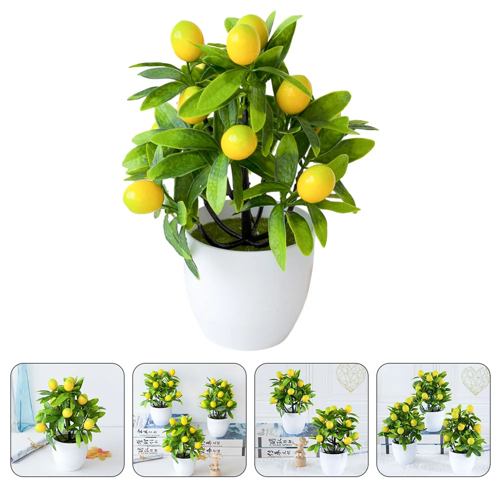 Artificial Lemon Potted Plant Plants Fake Green Decors Flower Bonsai Home Plastic Ornaments Office Fruit