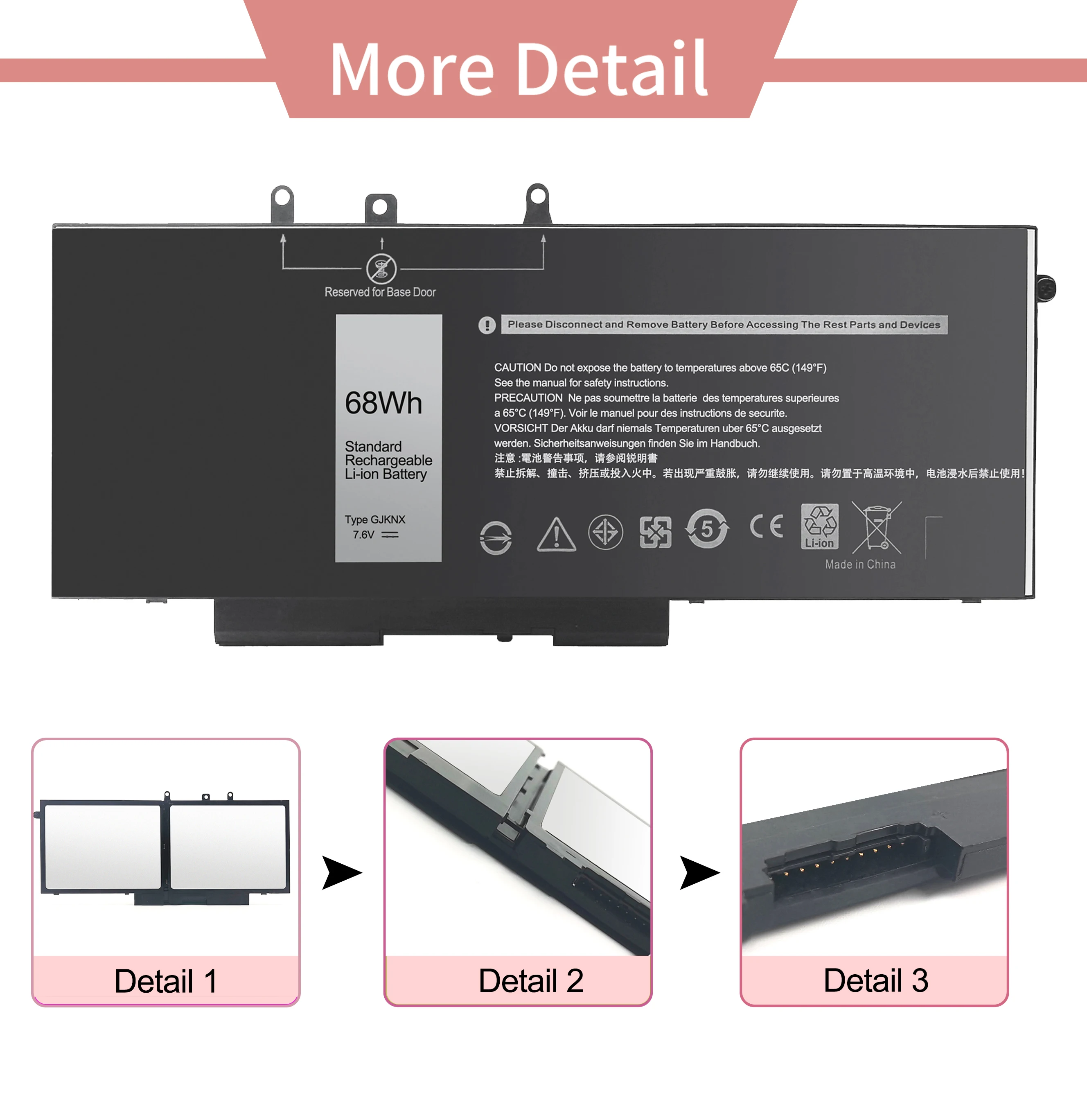 GJKNX Laptop Battery for D ell L atitude 5490 5280 5480 5580 5590 E5480 E5580 E5490 E5590 for D ell Precision 15 3520 3530 Serie