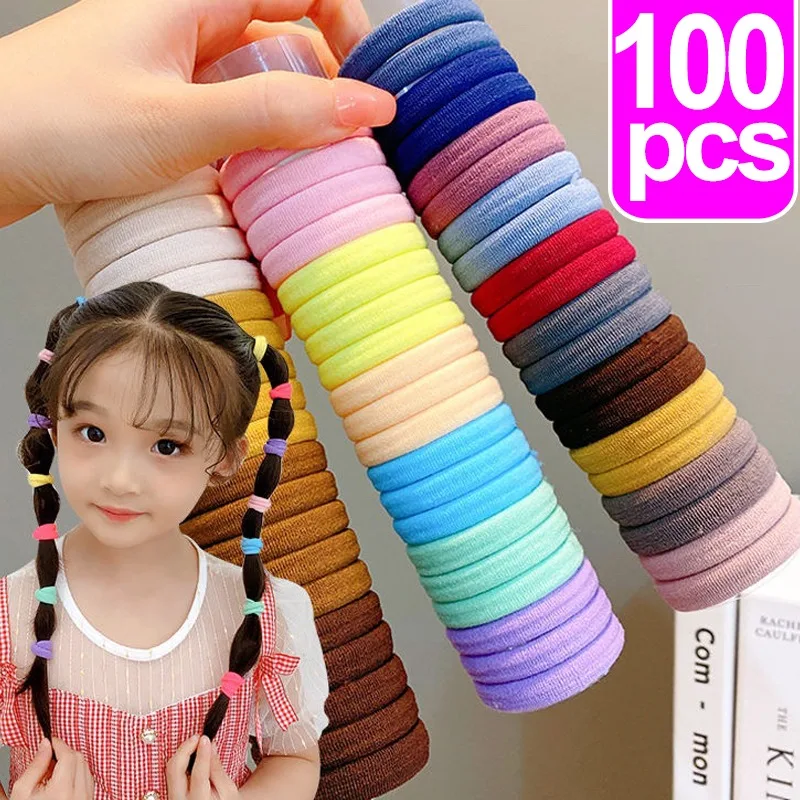 Piezas de goma para niña, accesorios para el cabello coreanos de Color sólido, soporte para cola de caballo, diademas elásticas, adornos, 50/100