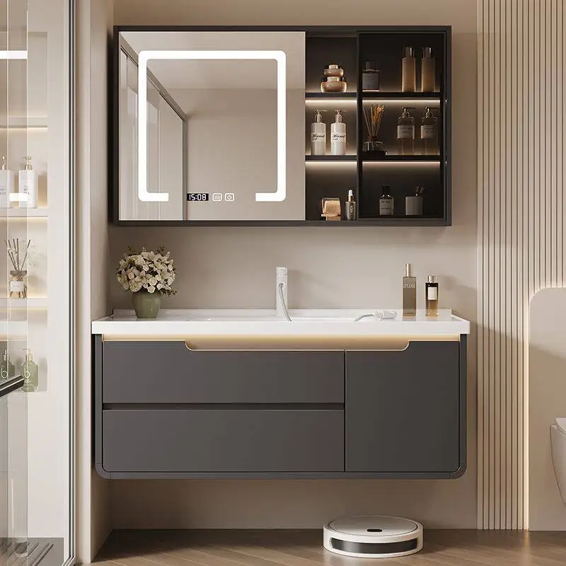 Partitions Toilet Bathroom Cabinet Organizer Storage Mirror Drawers White Paper Luxury Cupboard Modern Gabinete Hotel Furniture