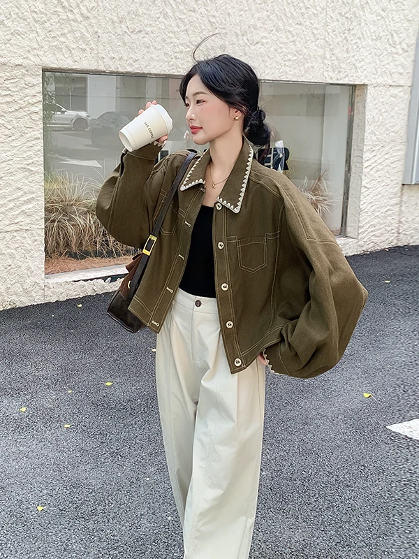 Faionable Retro Casual Jaet Women's ort Early Spring Autumn 2025 New Small Size Ele Versatile Top Ladieswear