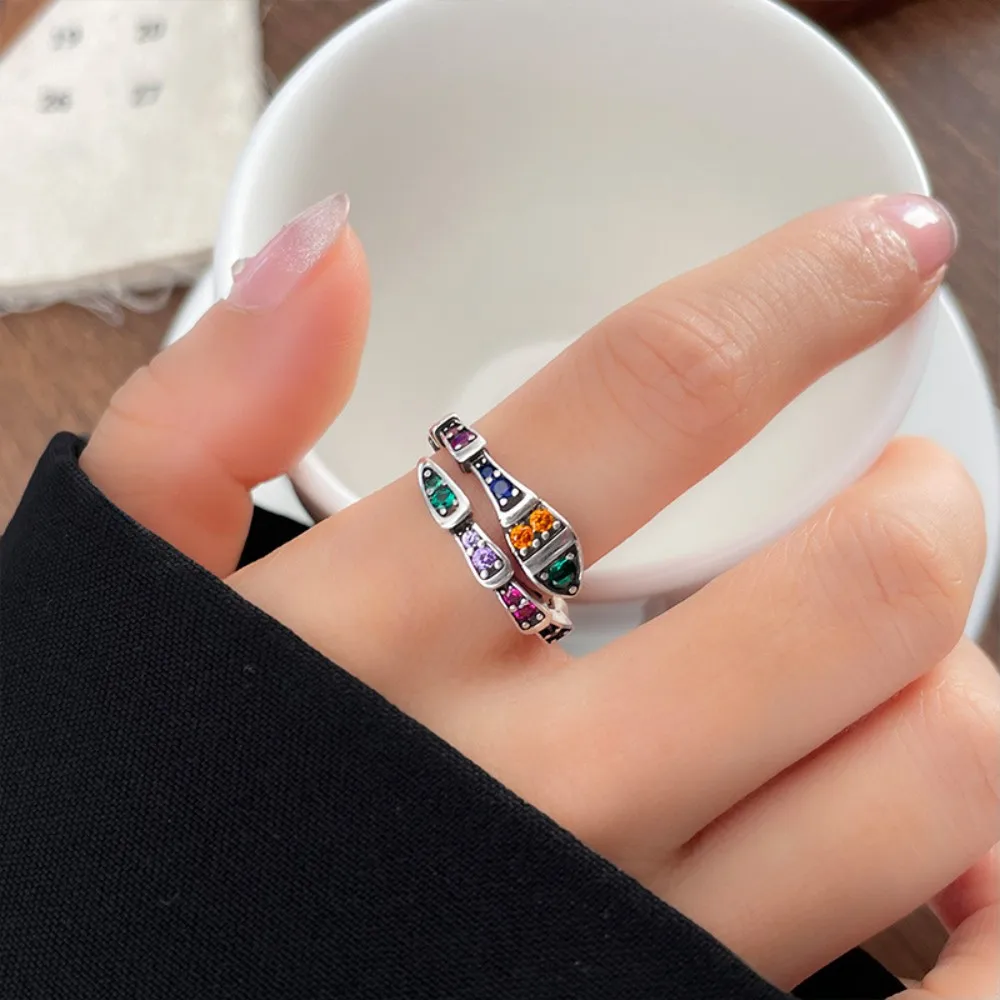 Luxury Simple Fashion Colorful Zircon Rings For Women Vintage Vintage Silver Color Opening Rings Wedding  Jewelry Birthday Gifts