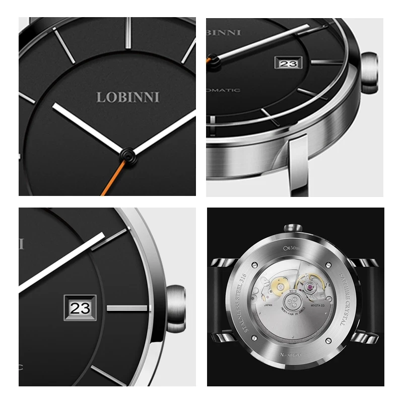 LOBINNI Simple Ultra Thin Lover's Watches MIYOTA 9015 Movement Automatic Mechanical Couple Watches Gifts Men Women Clock