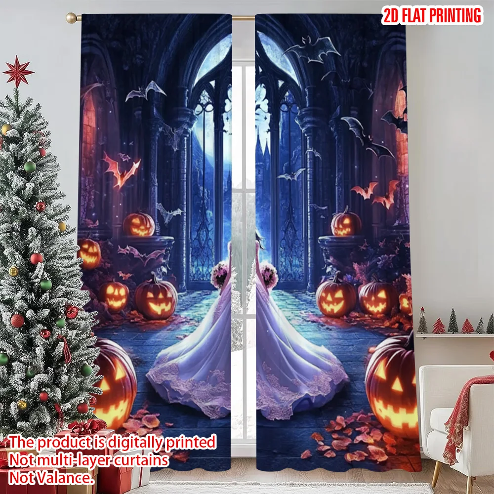 

2pcs 2D flat printing Merry Christmas Popular Curtain Pumpkin arch bat Polyester Without Electricity Birthday Party Use for